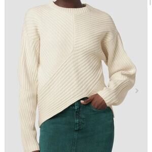 Hudson Asymmetrical Hem Merino Wool Sweater Large Cream Quiet Luxury Minimalist